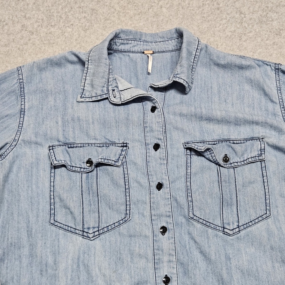 Free People Women's Sz M Denim Button Up Long Sleeve Shirt - Picture 2 of 11